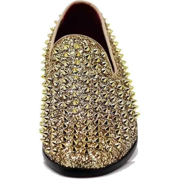mens gold spiked dress shoes OneDrop Handmade Dress Shoes Spikes Diamond Men Glitter Leather Party  Wedding Prom Loafers main image 1